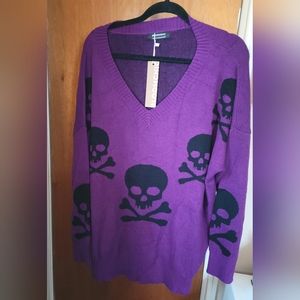 Bloom Chic Purple V-neck Skull sweater 18/20